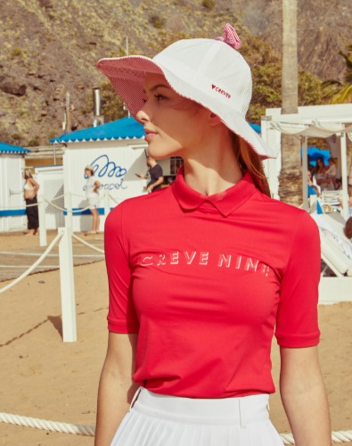 [크리브나인] 여성)-로고 포인트 여성 티셔츠 - 3색 RED &amp; BLACK &amp; WHITE