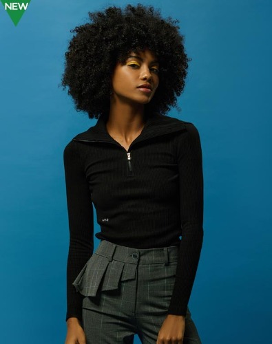 [크리브나인] 여성- 필드 하프집업 골지 티셔츠 - 3색  BLACK &amp; IVORY &amp; GRAY