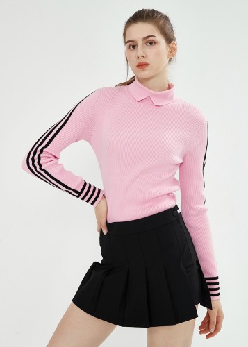 [DUVIK] 골조직 터틀 배색 포인트 스웨터 - DC3WST002- 3색 #핑크 #화이트 #블랙